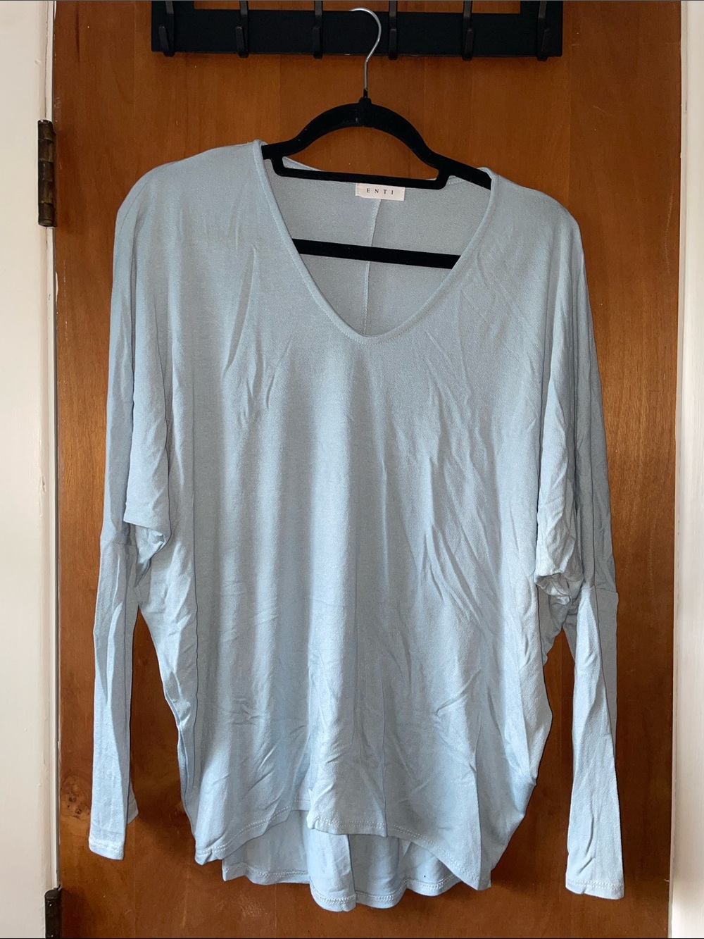 ENNTE Soft Light Blue V-Neck Long Sleeve Top